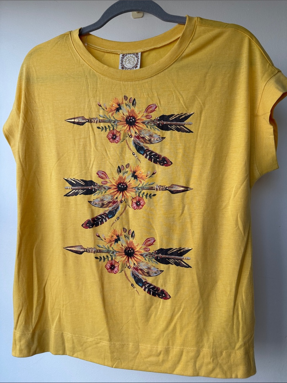 Women's Yellow Floral Arrow Print Tee